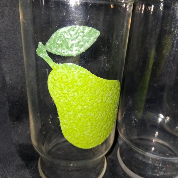 Set Of 3 Vintage Textured Fruit Motif Green Pear 5" Glass Tumblers - Picture 5 of 7